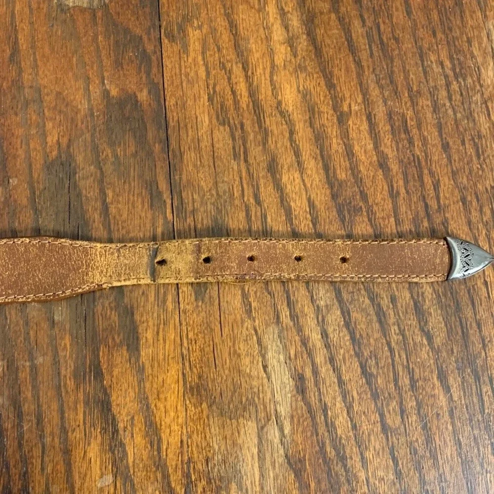 Vintage Western Medallion Belt Brown Leather Cowboy Biker Men's 36